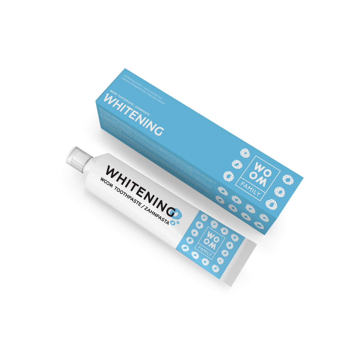 Tandkräm <br><strong>WOOM FAMILY <br>WHITENING</strong><br><br><br>